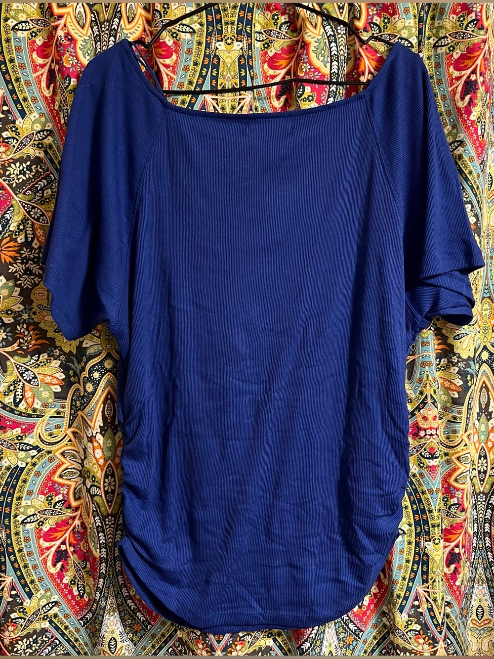 Free People Lucy Off-The-Shoulder Tee T Shirt Top Ribbed Blue Size XL - Picture 2 of 9